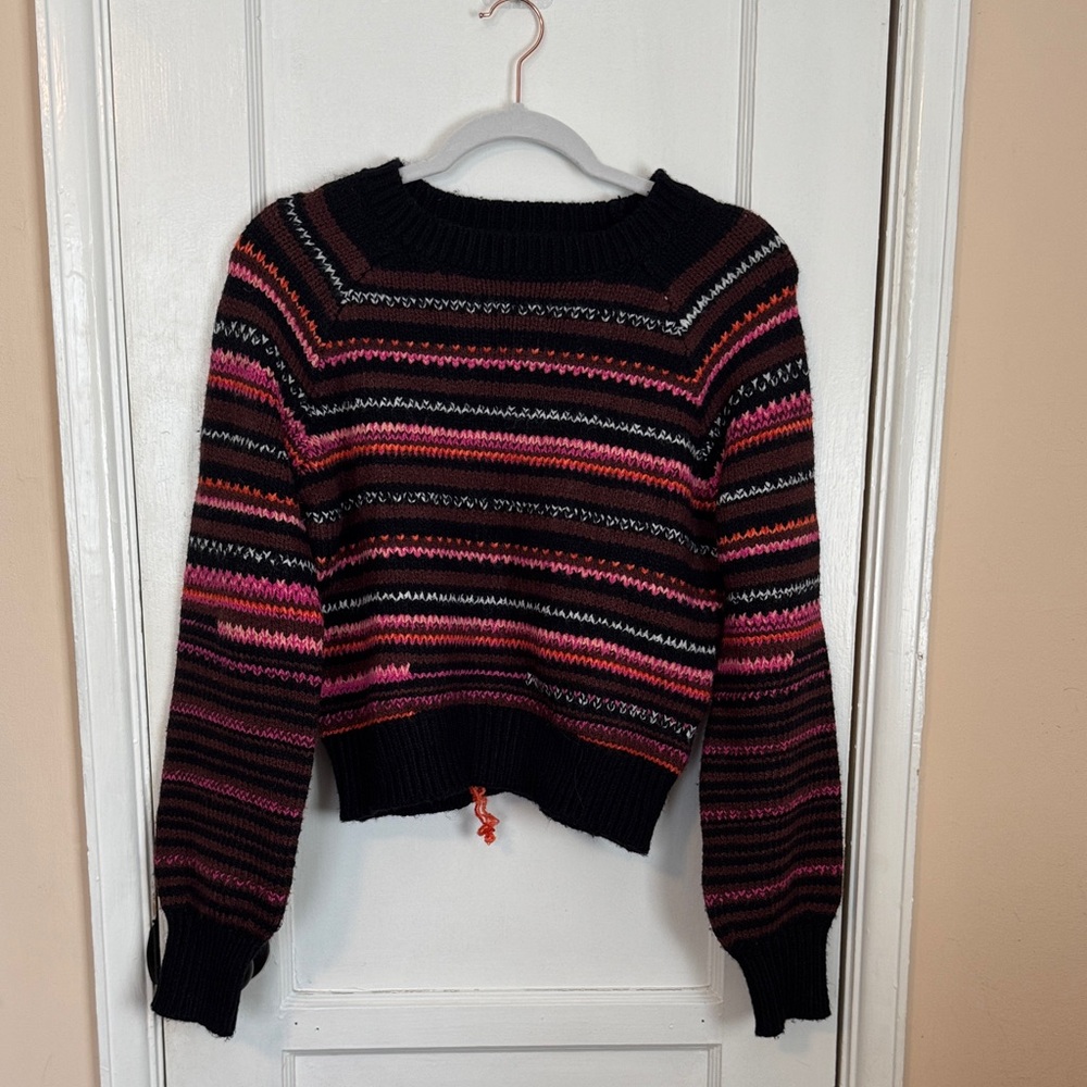 Lucky Brand Women's Striped Knit Sweater - Black, Pink, Brown